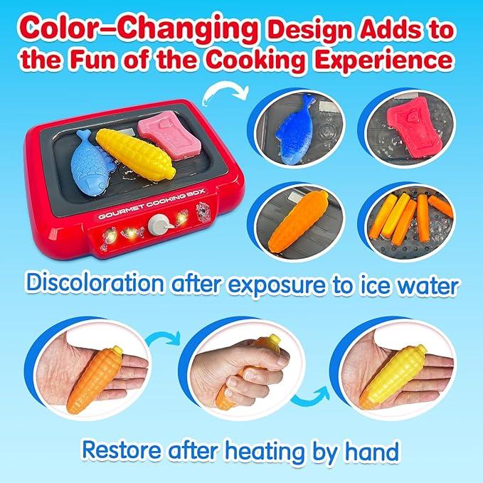 Color Changing Kids Food Fryer Pretend Play Toys for kids 3 - 8 Years Gourmet Cooking Box Tiktok hot toys, gift for boys and girls