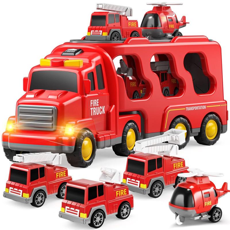 Fire Toys s s - 5 in 1 Carrier Truck Transport, Friction Power Vehicles s, Christmas Birthday Gifts