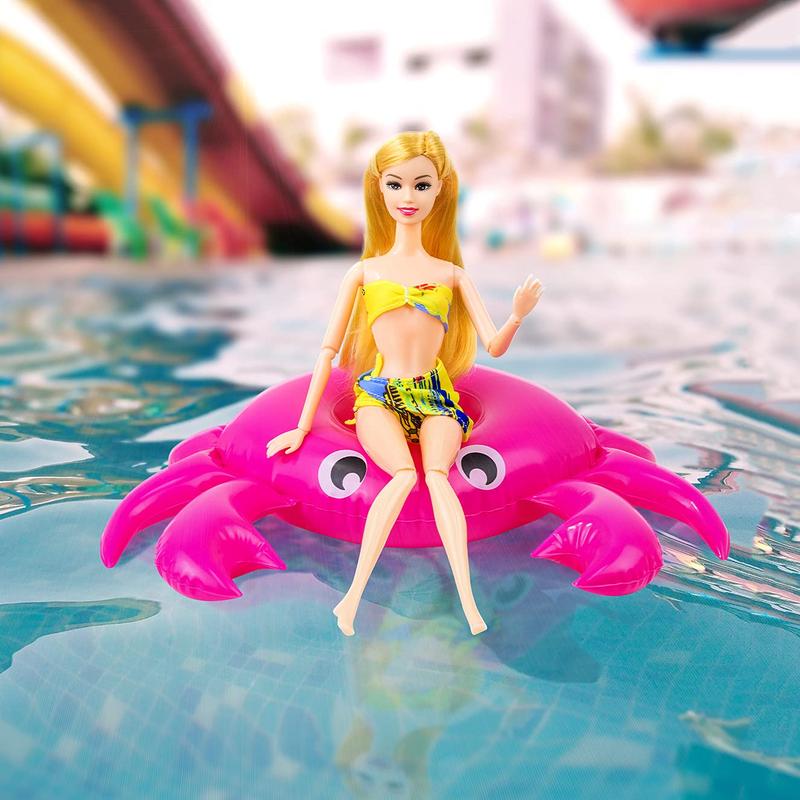 9 doll pool inflatable floats, including - flamingo, doughnut, pineapple, shells, crab, rabbit inflatable drink holder(No Doll）