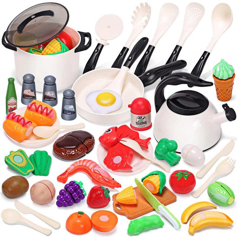 Play Kitchen Accessories Toy, Play Food Sets for Kids Kitchen, Kids Kitchen Set for Kids with Play Pots, Pans, Kids Kitchen Playset, Play Kitchen Toys for Girls Boys