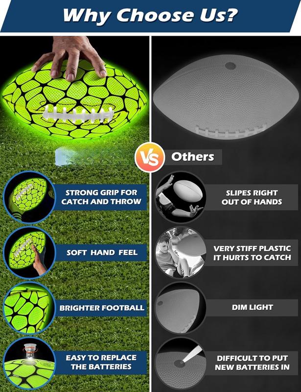 Glow in The Dark Football -  Grip Light Up Football  Stuff  Balls for Boys  Teenage Junior Youth  Outdoor Christmas Birthday Gifts for  6-8 8-12 13 + Year Old No.6