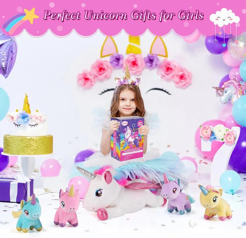 5 Pieces Unicorn Stuffed Animals - 1 Mommy Stuffed Unicorn with 4 Babies - Unicorns Gifts for Girls Ages 3 4 5 6 7 8, Unicorns Plush Toys for Christmas, Valentine's, Birthday Gifts (Pink) Unicorn Gifts stuffed animals kid baby