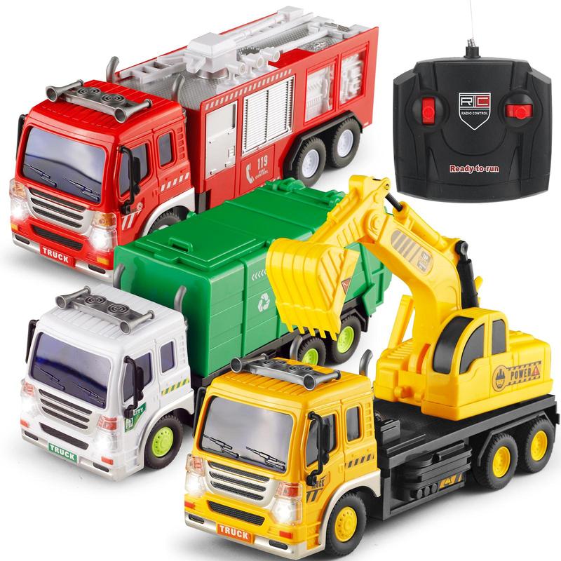 Remote Control Garbage Truck and Excavator Toys, Waste Management RC Car and Beginner Construction Playset with LED Lights