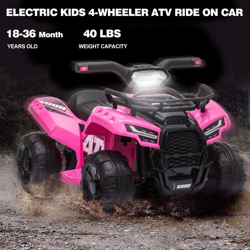 6V Electric Kids ATV Quad with Headlights, MP3, USB - For 18-36 Month Boys and Girls