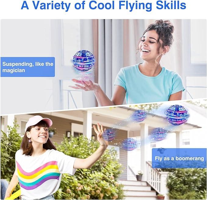 Flying Ball ToysGlobe Shape Magic Controller Mini Drone Flying Toy, Built-in RGB Lights Spinner 360° Rotating Spinning UFO Safe for Kids Adults Magic Flying Toys Outdoor Indoor (Blue)