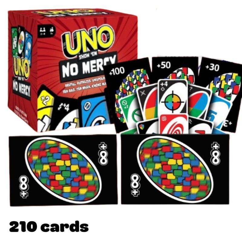 UNO NO MERCY PLUS: UNO version 210 196 194 card game upgrade for family, Ideal for Parties and Travel, UNO +100 difficult rules, UNO CARD GAME TOP BOARD GAME