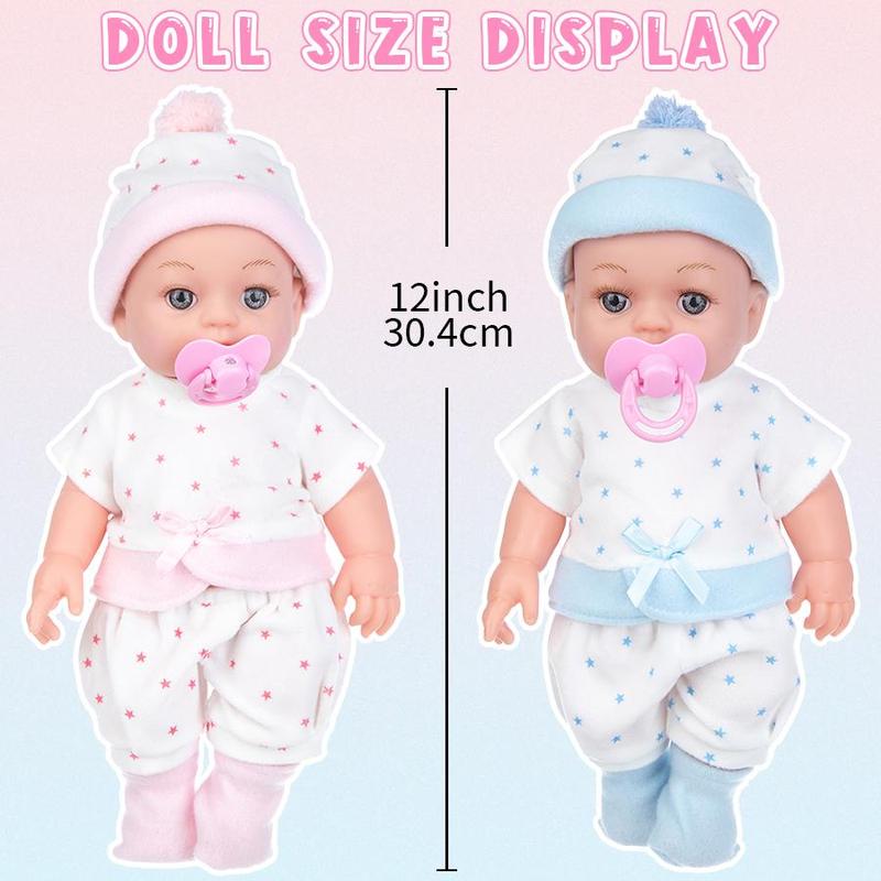 12 Inch Cute Doll & Accessories Set, 1 Set Adorable Doll with Clothes & Stocks & Pacifier & Hat, Creative Birthday Gifts