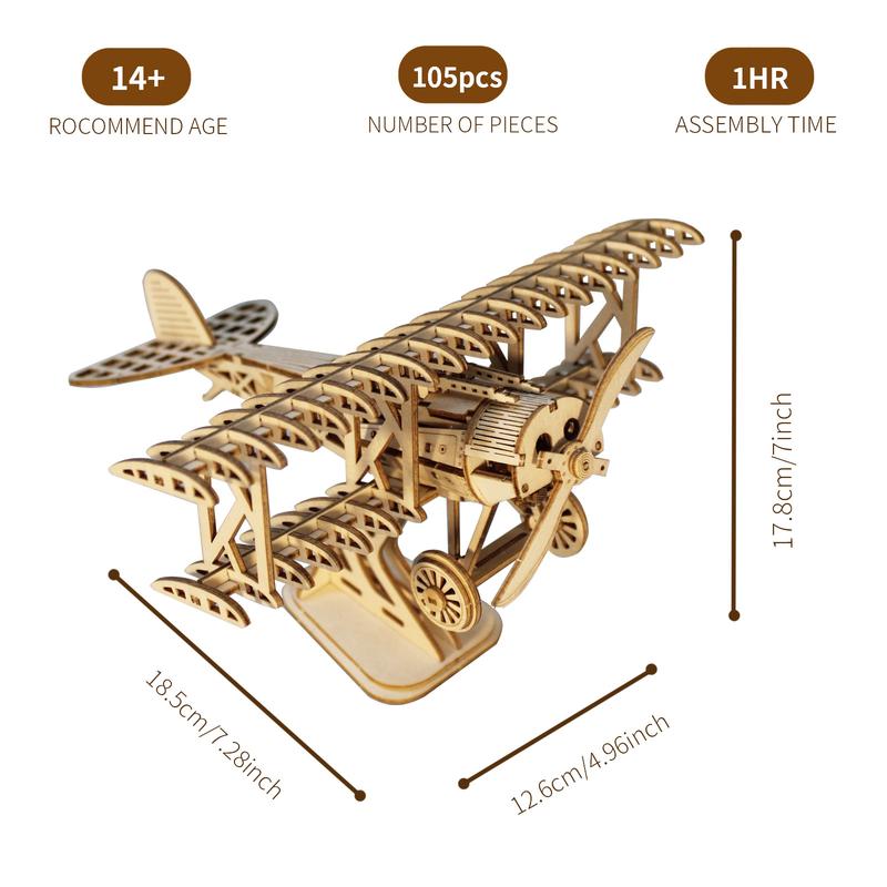 3D Wooden Puzzle Wood DIY Craft  Bi-Plane Model kits Handmade Gifts