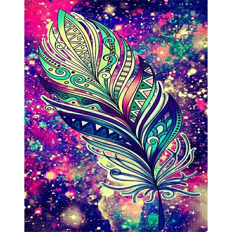 Colorful Feathers Pattern Diamond Painting Without Frame for Beginners, DIY 5D Diamond Paintings Kit for Home Wall Craft Decor