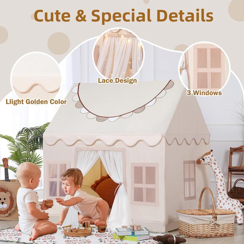 Kids Play Tent House - Includes Mat, Star Lights, and Banners, Fun indoor, Perfect Toy House for Boys & Girls, Ideal Birthday Gift and Playroom Decor fun indoor