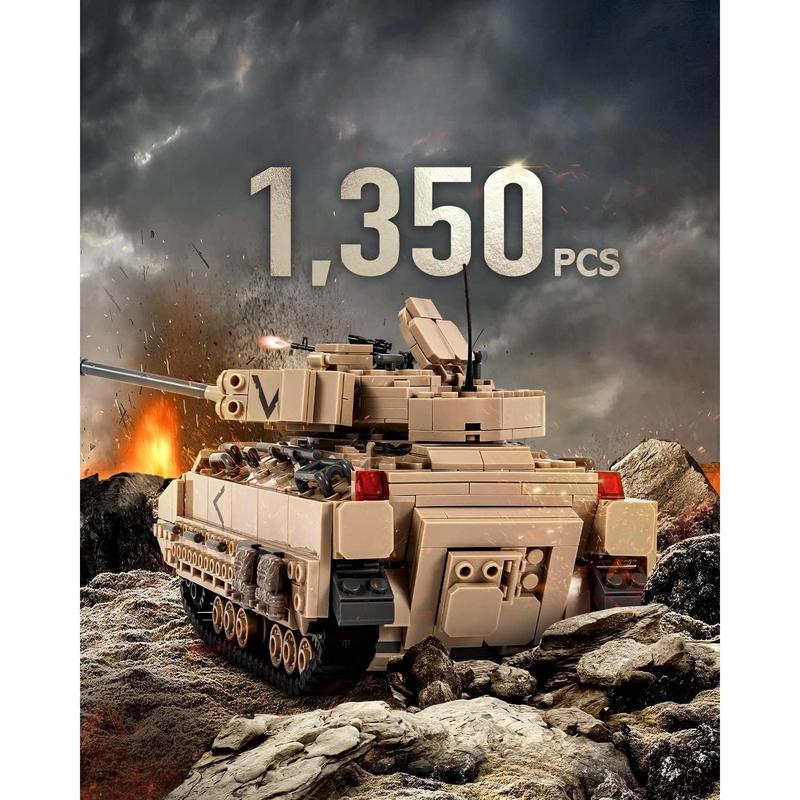 Military M2 Bradley Tank Building Set (1350 PCS), Infantry Fighting Vehicle Army Construction Model Toy for Adult or KId Gift