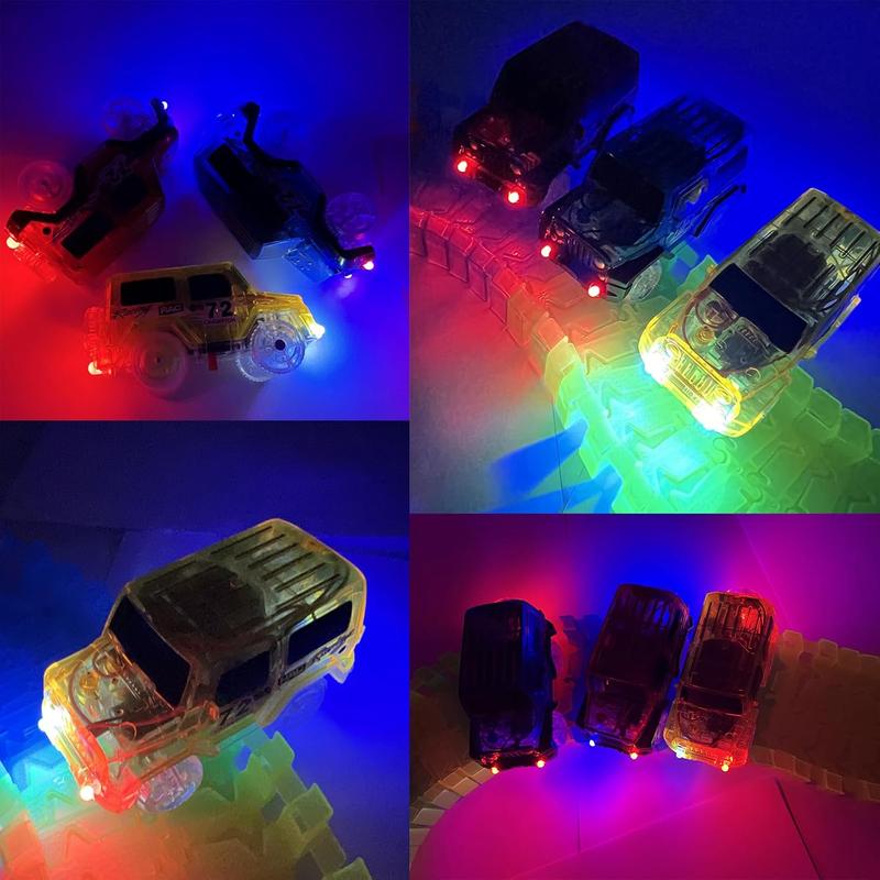 Tracks Cars Replacement with LED Light Glow Car Toys, Glow in The Dark, Race Car Track Compatible with Car Tracks Toys for Kids for Boy Girl Age 3-12 Years Old(3PCS)