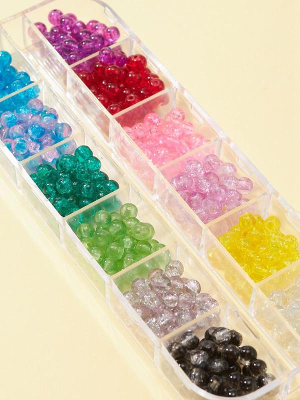 840pcs box 12 Colors Fashionable 4mm DIY Bead For Women For DIY Jewelry Making, Spray Painted Crackle Glass Beads, Strands Round Mixed Color Minimalist DIY Bead