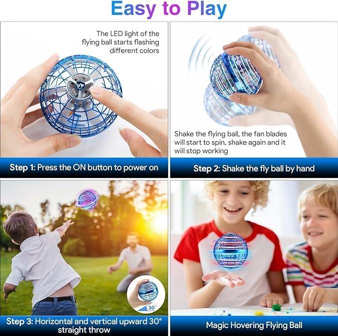 Flying Ball ToysGlobe Shape Magic Controller Mini Drone Flying Toy, Built-in RGB Lights Spinner 360° Rotating Spinning UFO Safe for Kids Adults Magic Flying Toys Outdoor Indoor (Blue)