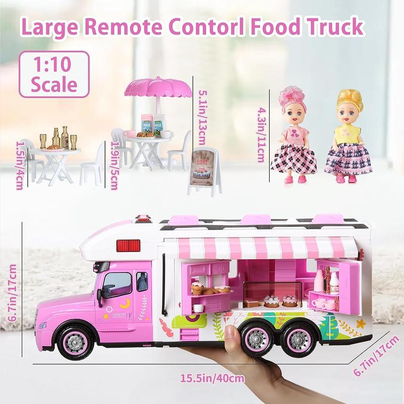 Remote Control Car for Girls Food Truck Toy Playset,Pink Remote Control Food Truck with Food Set, Dolls and Tableware Set,Best Gift for 4-9 Years Old Girls, Birthday (Rose red)