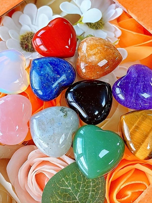 Random Color Heart Shaped Stone (1 Set), Natural Stone Polished Love Stone for Women & Girls, Heart Shaped Stone for Diy Jewelry Necklace and Bracelet Making