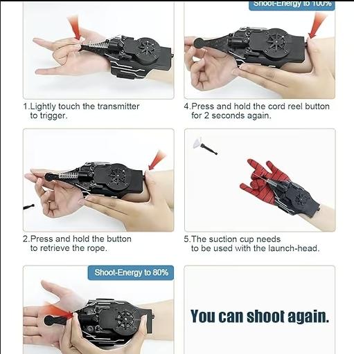 Spider Web Shooter Real, Cool Gadgets Web Launcher String Shooters Toy for Superhero Role-Play, 8 FTWrist Toy- Rope Launcher , Automatic Take-up - Black