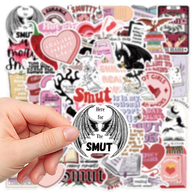 Bookish Smutty Reading Series Sticker, 52pcs set Waterproof Decorative Sticker with 1 Count Box, DIY Decorative Sticker for Phone Case, Laptop, Notebook, Helmet, Skateboard