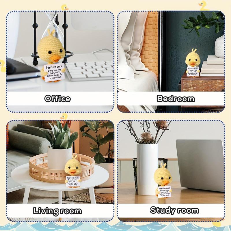 Mini Funny Positive Duck, Creative Wool Pocket Knitted Duck Toy Doll with Card, Cute Crochet Tiny Positive Emotional Dolls Duck for Gift Party Decoration