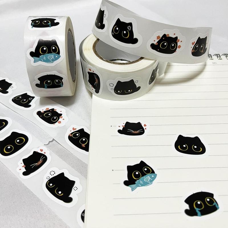 Cute Cat Pattern Sticker (500pcs roll), Adhesive Decorative Sticker, DIY Decals for Water Bottle, Laptop, Phone Case, Scrapbooking, Journal Making