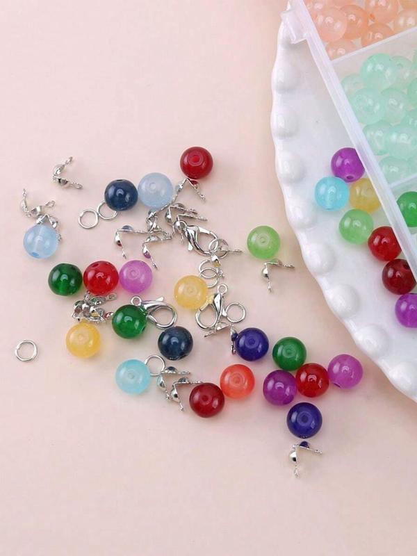 8mm Glass Beads for Jewelry Making, 24 Colors Random Color Beads with Jump Ring, Lobster Clasp, Elastic Thread for Bracelet Necklace Earrings Jewelry Making and DIY Crafts Gift