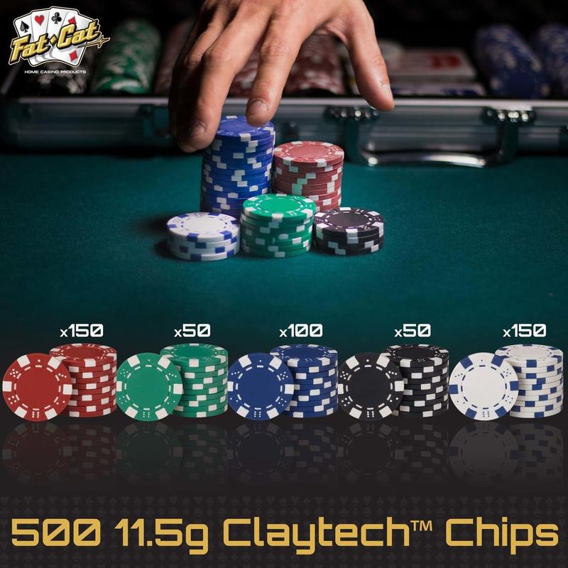 500pc Playing Counting Chip Set with Cards and Aluminum Case for Travel - Premium Clay Material