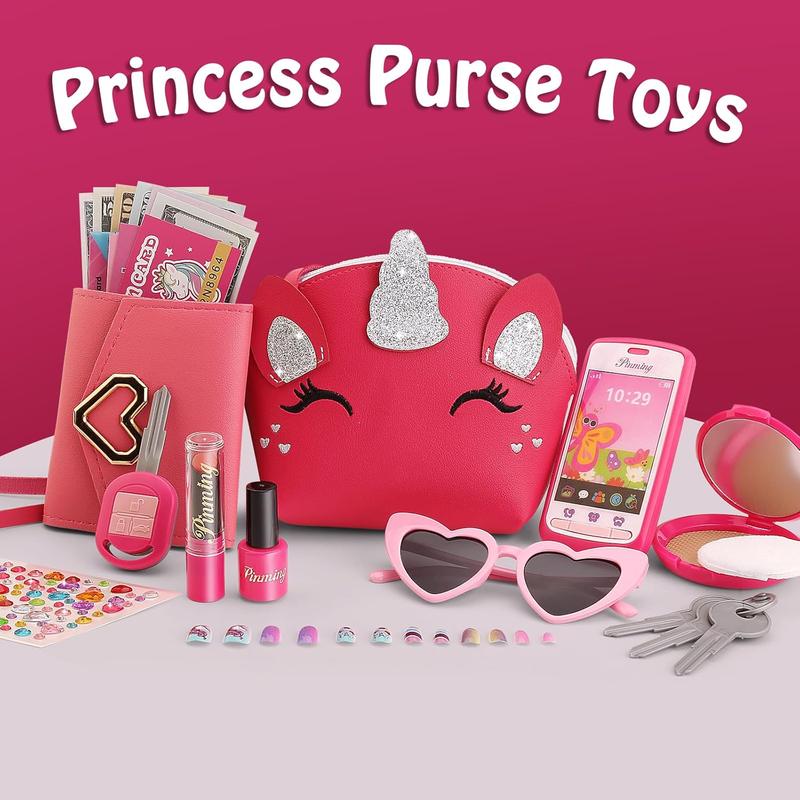 Little Girls Purse with Accessories, Kids Play Purse for Girls Age 4-6, Unicorn Pretend Play Purse for Toddler Age 3-5, Princess Girls Toys for 2 3 4 5 6 7 Year Old Birthday