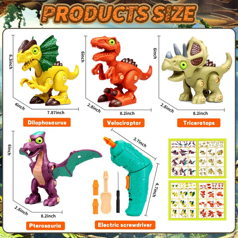 Christmas gifts kids toys,Take Apart Dinosaur Toys for Kids, stem toys,Detachable Building Toys with Electric Drills, Learning Educational Construction Toys, Art Creativity Gifts for Boys and Girls Age 3 4 5 6 7 8 Year Old