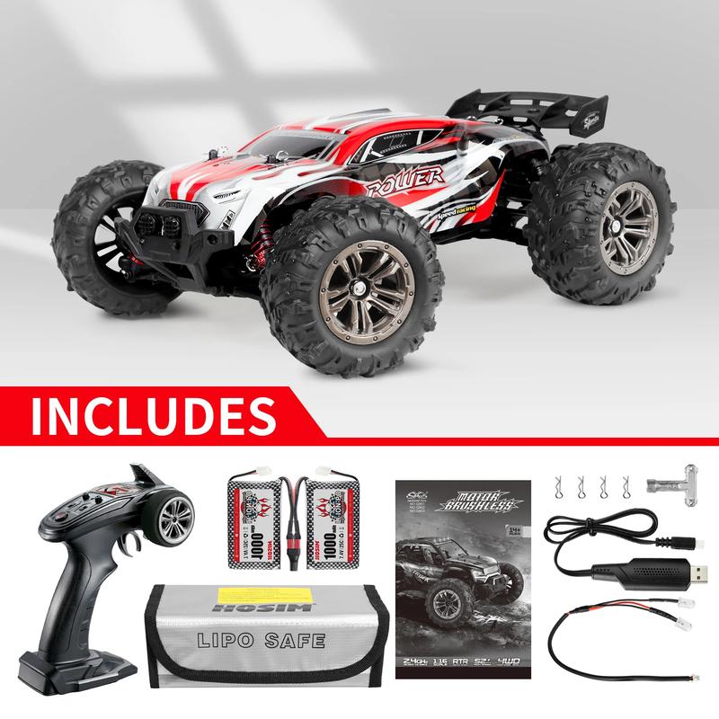 Hosim RC Cars 1:16 RC Car Remote Control Car RC Monster Truck 52+ KM H 2845 Brushless Motor High Speed off Road Q905 Red Remote Control Toys for Kids Adults road monster