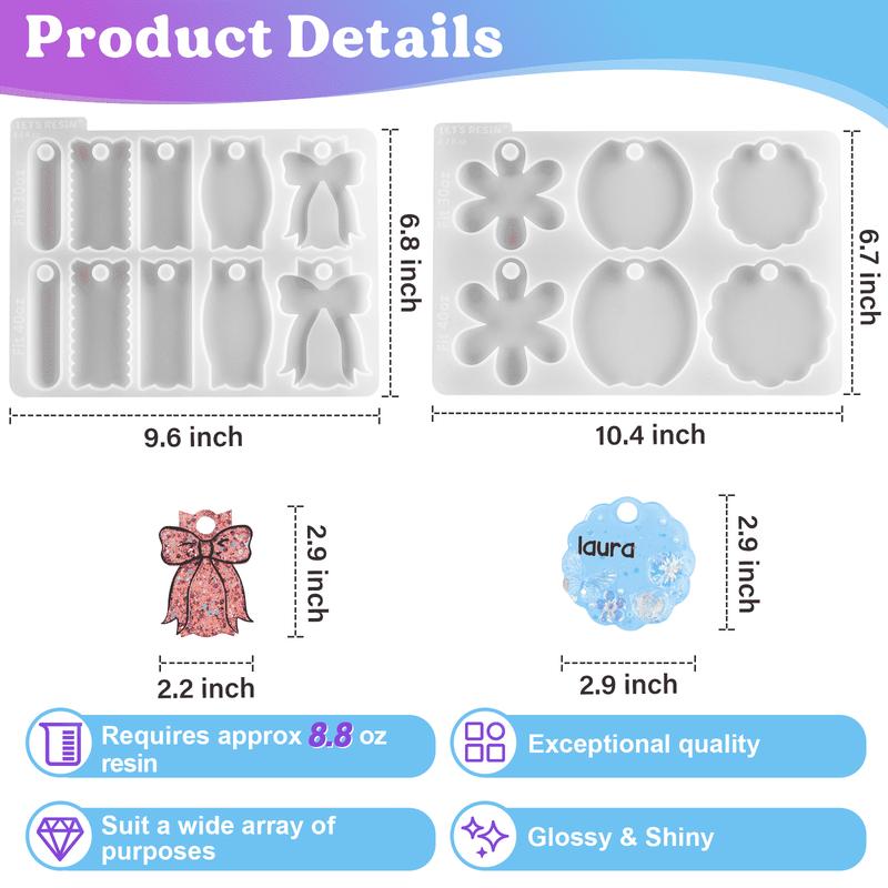 Name Plates Resin Molds, 2Count Silicone Name Tag Resin Molds with 16 Cavities for Tumbler Cup Lid, Epoxy Resin Molds for Stanley Cups, Keychain, Resin Art - LET'S RESIN