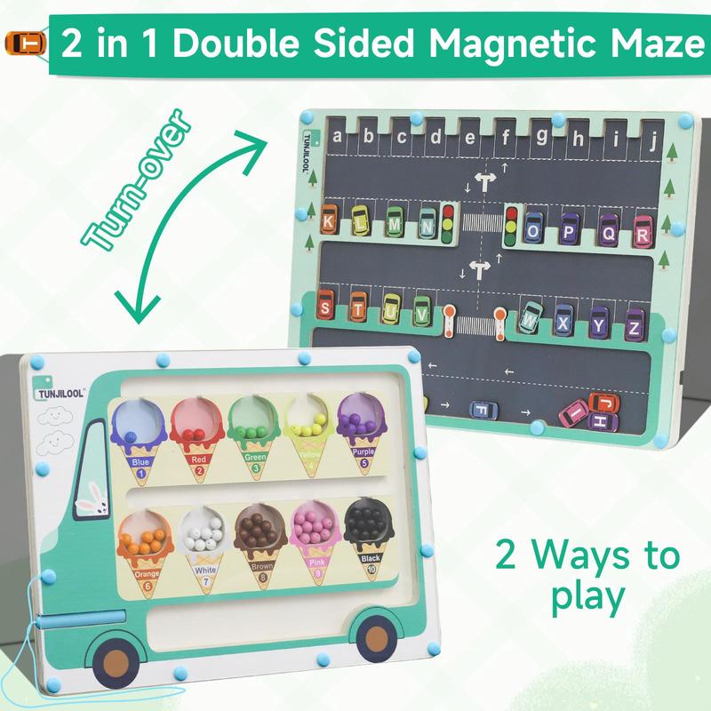 2 in 1 Wooden Magnetic Maze Toy, 1 Set Color Letters Number Sorting Matching Game, Early Learning Educational Toy for Kids