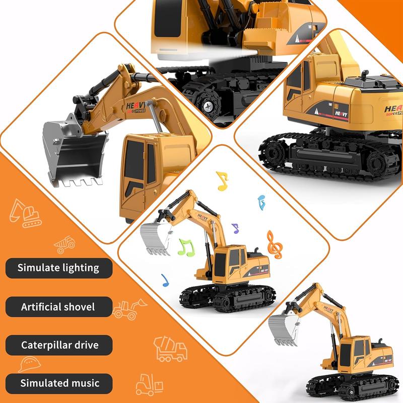 RC Construction Vehicles Toy Trucks for Boys 8-12 - Excavator Toy and Dump Truck with Road Barricades, Signs, 6 CH Remote Control Car for Kids Birthday Present