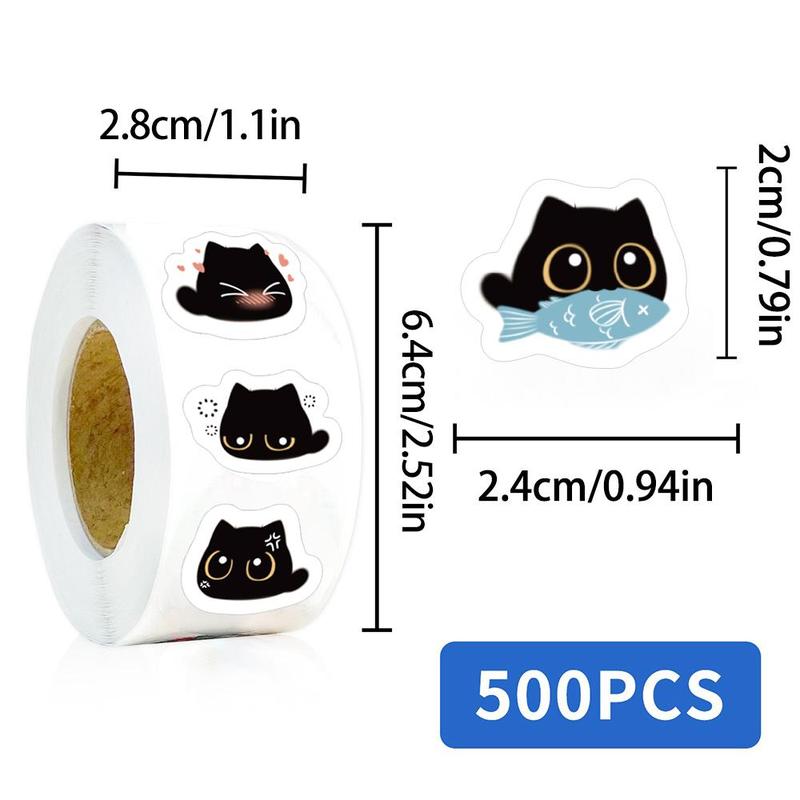 Cute Cat Pattern Sticker (500pcs roll), Adhesive Decorative Sticker, DIY Decals for Water Bottle, Laptop, Phone Case, Scrapbooking, Journal Making