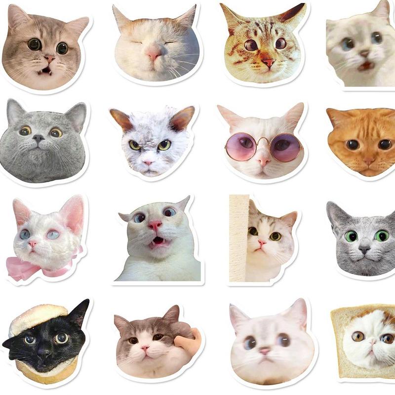 Cute Cat Pattern Sticker, 50pcs pack Waterproof Decorative Decals, DIY Creative Paster for Scrapbook & Notebook & Bottle Decor, Students Gifts, Girly Bedroom Accessories