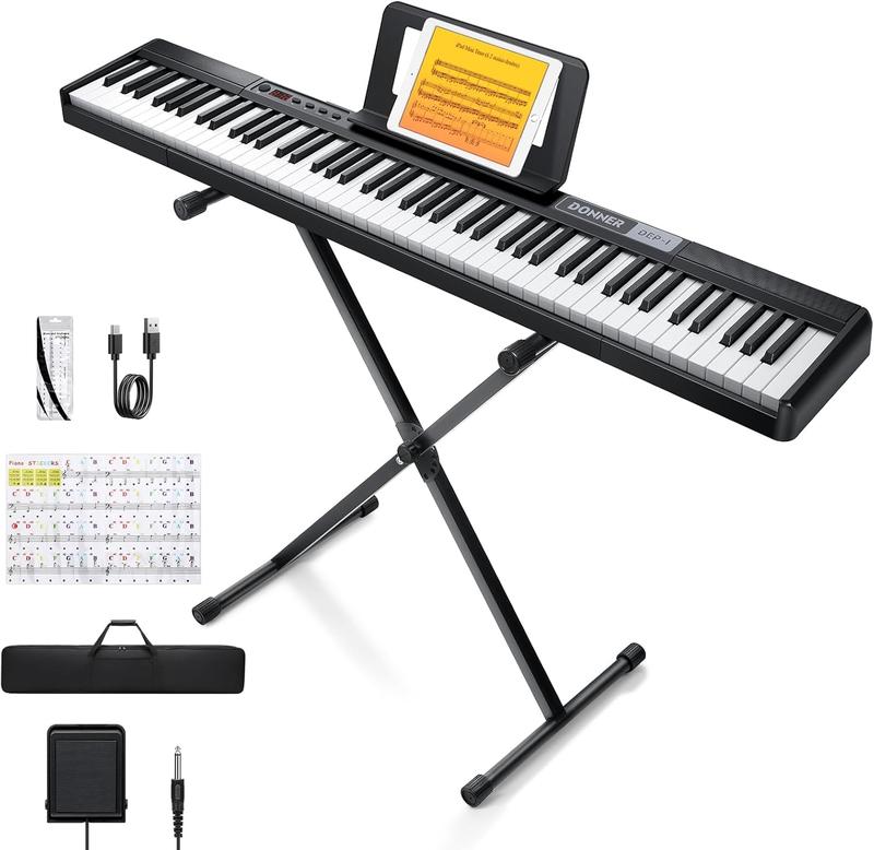 Donner DEP-1 Piano Keyboard 88 Keys, Beginner Digital Keyboard Piano Velocity-Sensitive Keys, Portable Electric Piano with Stand, Sustain Pedal, Carrying Case and Keyboard Stickers