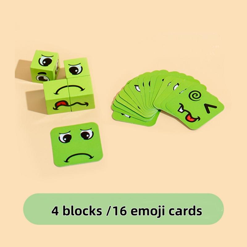 Face Changing Magic Cube Game, Wooden Expression Puzzle Building Blocks Pattern Matching Game, Educational Puzzle Games for Night