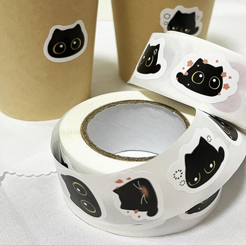 Cute Cat Pattern Sticker (500pcs roll), Adhesive Decorative Sticker, DIY Decals for Water Bottle, Laptop, Phone Case, Scrapbooking, Journal Making