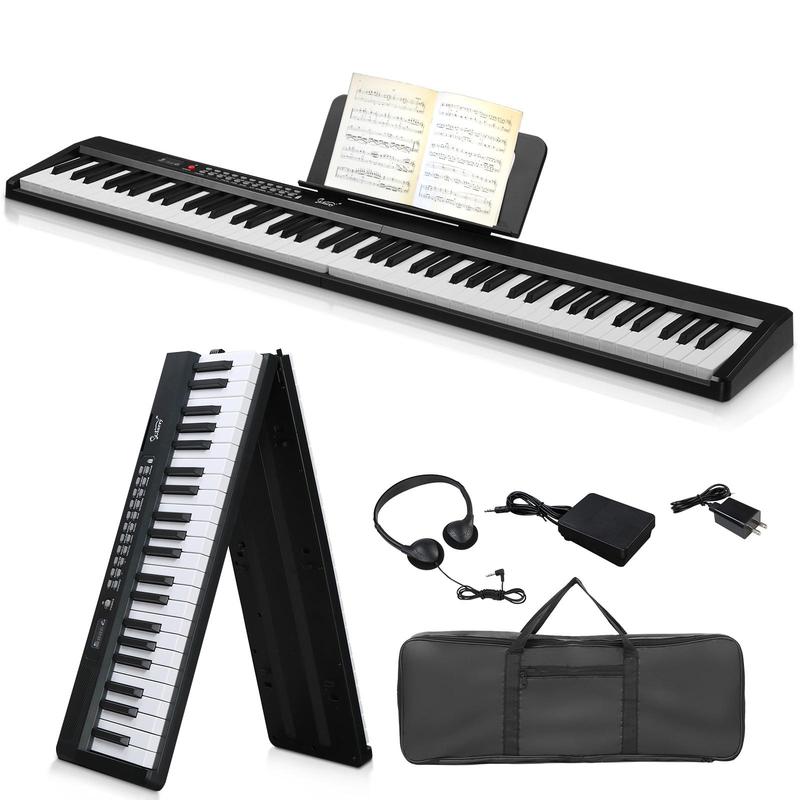 VINCIGO 88 Key Folding Piano, Portable Piano Keyboard Semi-Weighted Standard Keyboards Digital Piano with MIDI Bluetooth Handbag Headphone