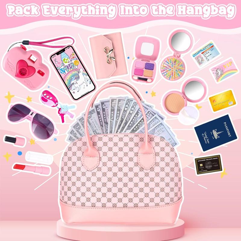 Christmas gift Play Purse for Little Girls, 35PCS Toddler Purse with Pretend Makeup for Toddlers, Princess Toys Includes Handbag, Phone, Wallet, Camera, Keys, Kids Purse Birthday Gift for Girls Age 3 4 5 6+