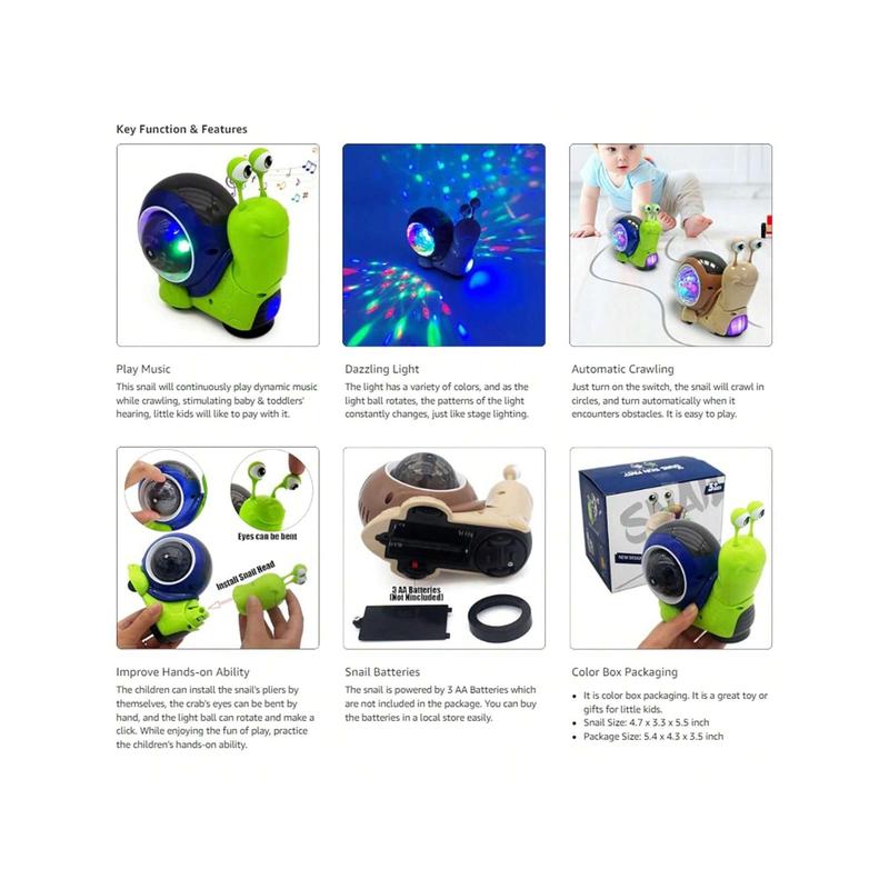 Christmas Gift Toddler Electric Snail Toy Cute Electronic Animal Crawl, Play Music, Dazzling Light Kids Birthday Toys,Kids Toys,Toys,Talking Toys,Play,Music Toy