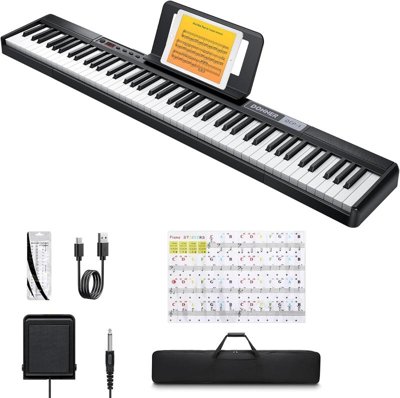 Donner DEP-1 Piano Keyboard 88 Keys, Beginner Digital Keyboard Piano Velocity-Sensitive Keys, Portable Electric Piano with Stand, Sustain Pedal, Carrying Case and Keyboard Stickers