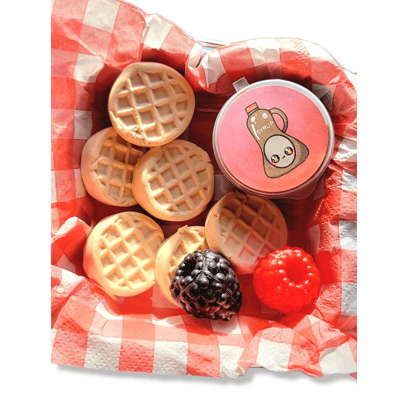 Mini Waffles Handmade DIY Scented Slime Kit with Snow Butter, Raspberry Jam, Clear Syrup, and Mini Clay Waffles