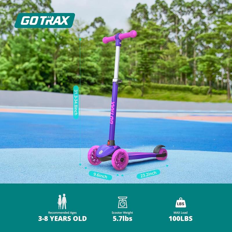 Gotr  KS1 Kids Kick Scooter, LED Lighted Wheels and 3 Adjustable Height Handlebars, Lean-to-Steer & Widen Anti-Slip Deck, 3 Wheel Scooter for Boys & Girls Ages 2-8 and up to 100 Lbs