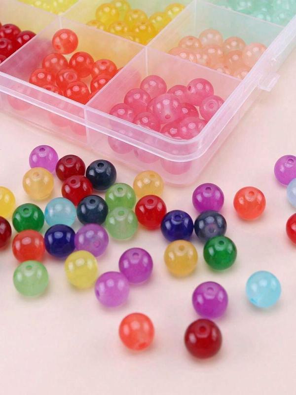 8mm Glass Beads for Jewelry Making, 24 Colors Random Color Beads with Jump Ring, Lobster Clasp, Elastic Thread for Bracelet Necklace Earrings Jewelry Making and DIY Crafts Gift