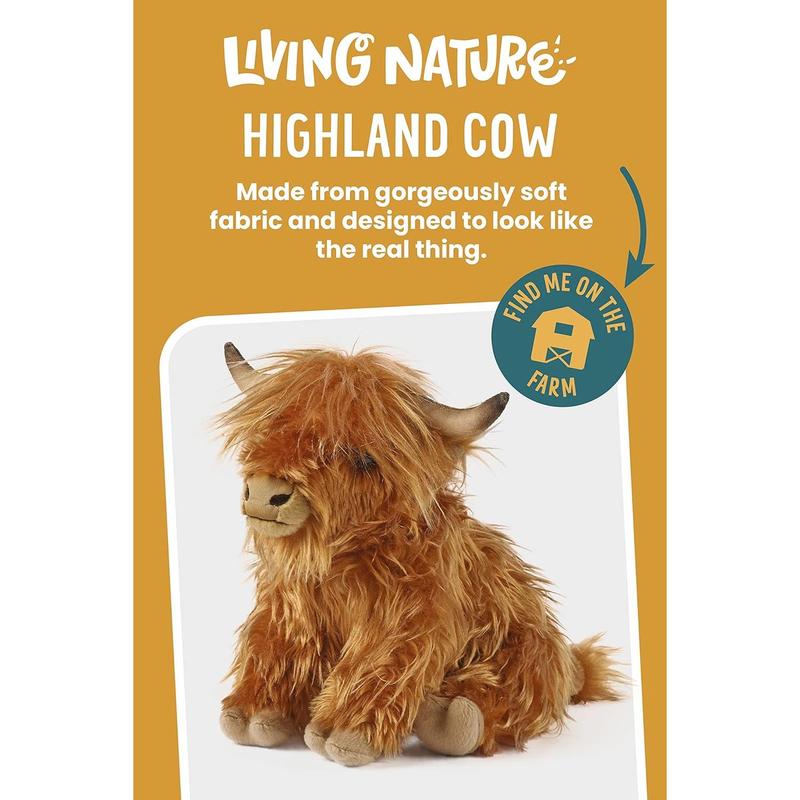 Living Nature Highland Cow Brown Stuffed Animal | Farm Toy with Sound | Soft Toy Gift for Kids | Naturli Eco-Friendly Plush | 9 Inches