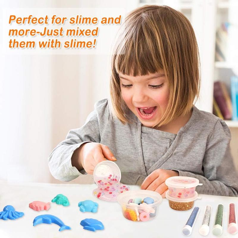 Slime Supplies Kit, 162 Pack Add Ins Slime Kit for Kids Girls Slime Making, Including Foam Balls, Glitter, Fishbowl Beads, Charms, Clear Containers by