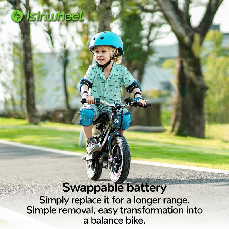 Isinwheel SK12 Electric Balance Bike for Kids Ages 3-5, 150W Motor with Swappable Battery, Adjustable Seat and 12-inch Inflatable Tire, Electric Motorcycle for Boys & Girls