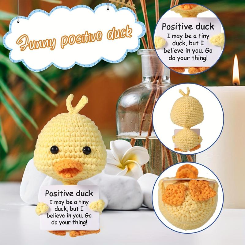 Mini Funny Positive Duck, Creative Wool Pocket Knitted Duck Toy Doll with Card, Cute Crochet Tiny Positive Emotional Dolls Duck for Gift Party Decoration