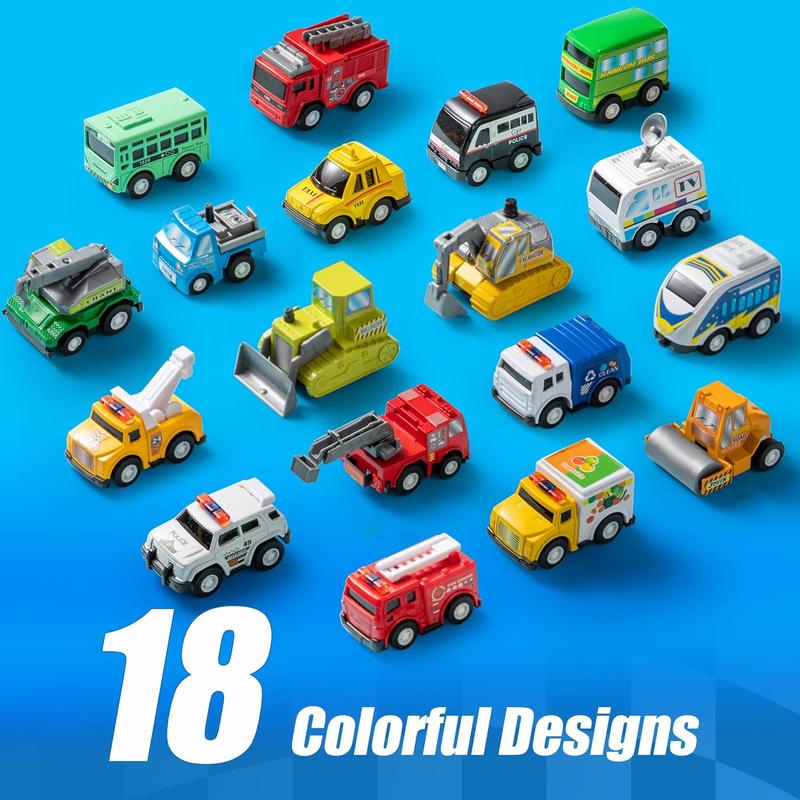 18pcs Pull Back Toy Cars and Vehicles Set, Pull Back City Cars and Trucks Toy Vehicles Set Model Car, Friction Powered Die-Cast Cars for