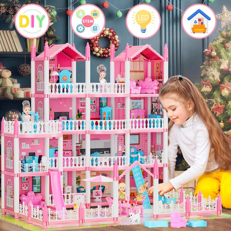 4-story 13 Rooms Play House with Dolls & Accessories, 1 Set Creative Play House Toy for Birthday Gifts, Fun Pretend Play Toy